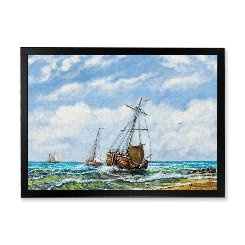 Vieux bateau naval III - décoration murale nautique et côtière en toile, Cadre photo noir, H 8 po x l 12 po x P 1 po