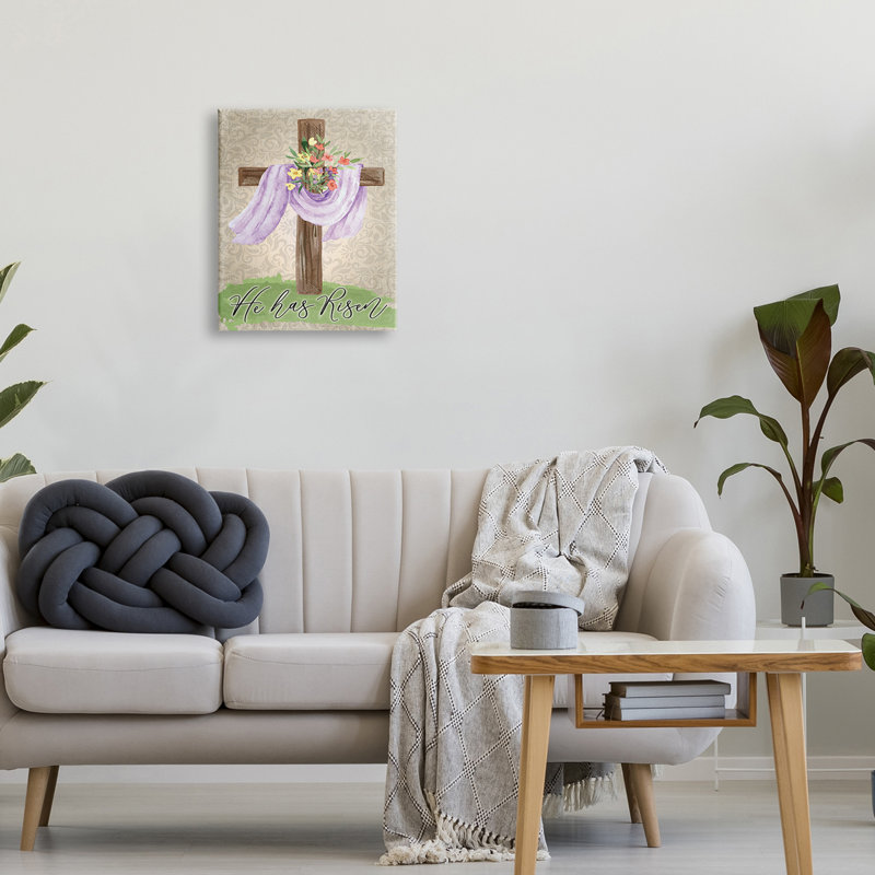 «He Has Risen Spring Floral Cross Brown Damask» par ND Art - impression, Toile tendue, H 20 po x l 16 po x P 1,5 po