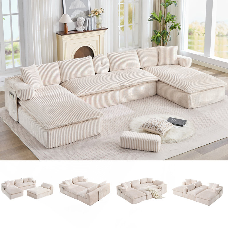 [Nouveauté] [Vidéo fournie] Canapé modulaire surdimensionné de 149 po, canapé en forme de U, siège profond, canapé modulaire 7-en-1, sans assemblage, poche latérale, accoudoirs de canapé amovibles, velours côtelé, dossier à 4 coussins, 6 sièges