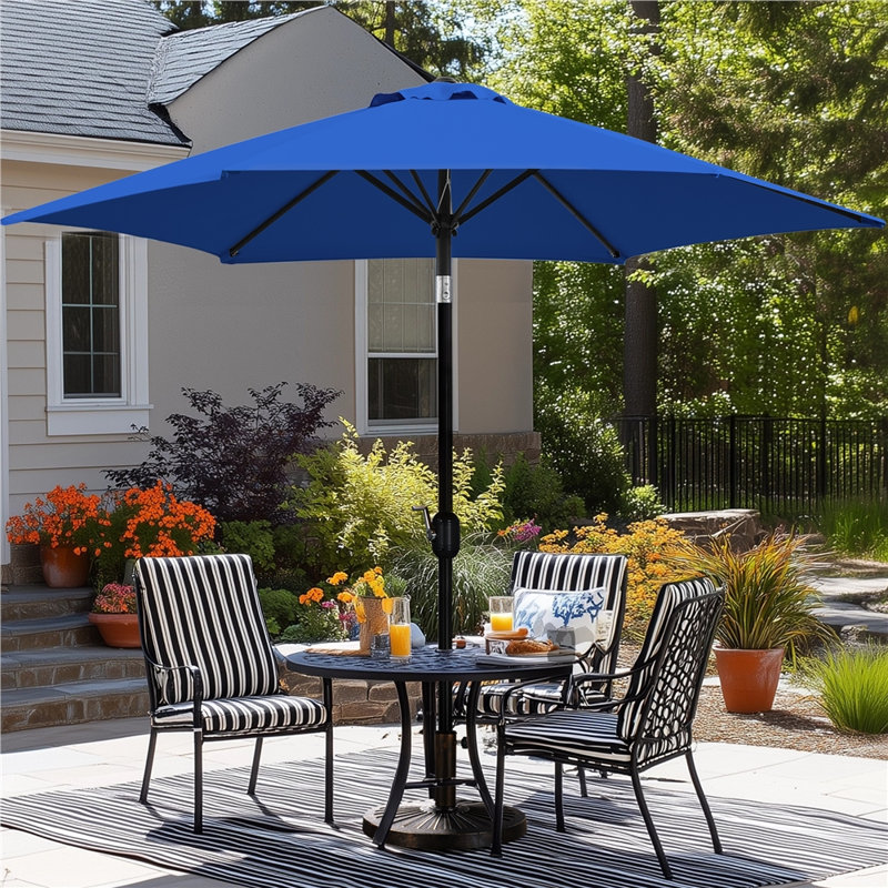 Parasol de marché 9 pi avec bouton-poussoir inclinable et manivelle, bleu royal, Bleu royal