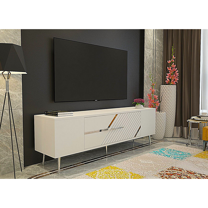 Olivia Unfinished TV Stand for TVs up to 60", White/Silver