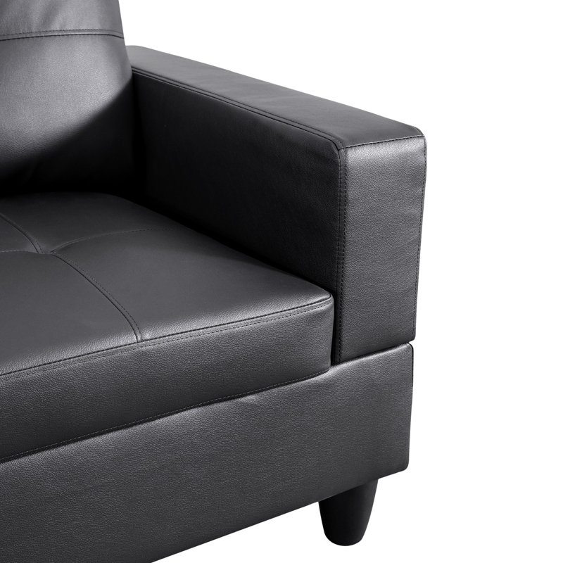 Canapé modulaire en L en similicuir 2 pièces respirant noir, Orienté à droite