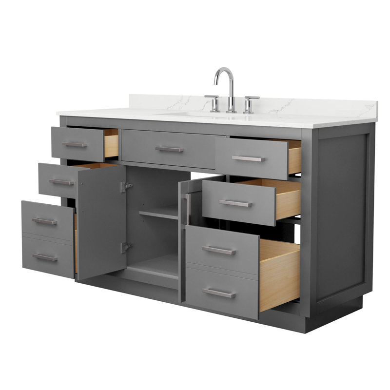 Ensemble de meuble-lavabo simple 60 po Beckett, Quartz Giotto, Brushed Nickel, Blanc