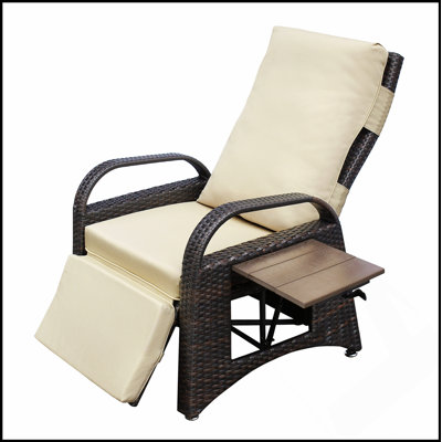 Outdoor Recliner Chair With PE Wicker, Adjustable Backrest, And Removable Soft Cushion For Patio Relaxation