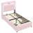 Floating Twin Bed Frame With LED Light, Upholstered PU Leather Platform Twin Bed With Charging Station & Wingback, Diamond Tufted Storage Headboard & Footboard, No Box Spring Needed-178682378-178682382