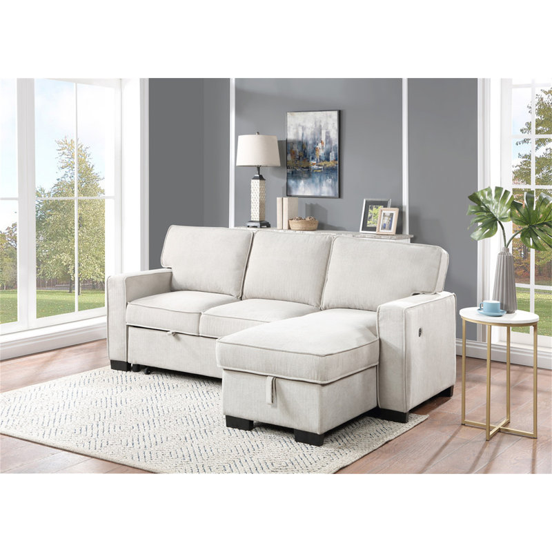 Canapé-lit modulaire réversible en tissu 86,5 po avec 2 tiroirs et 2 ports USB Estelle