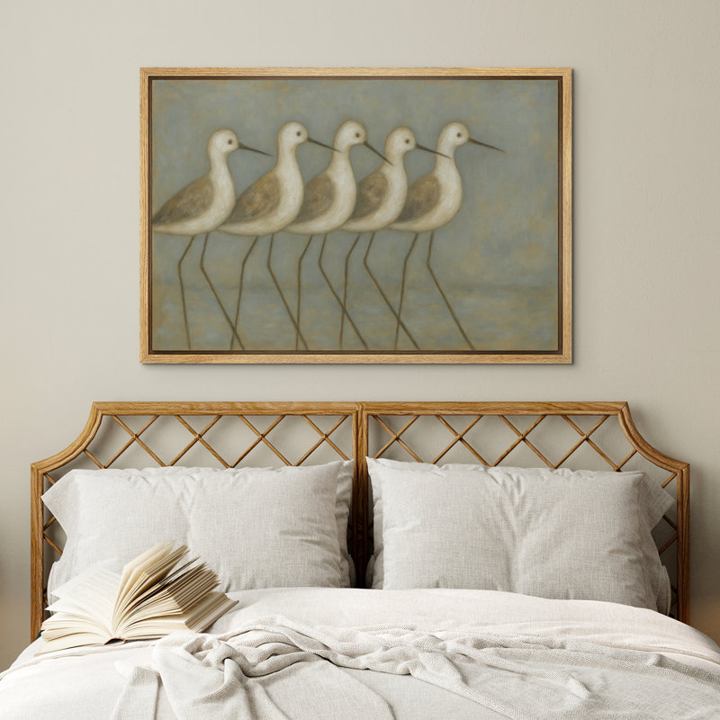 Shorebirds Coastal Wall Art - Minimalist Illustration of Wading Birds, Framed Beach-Themed Decor in Soft Tones for Seaside Spaces