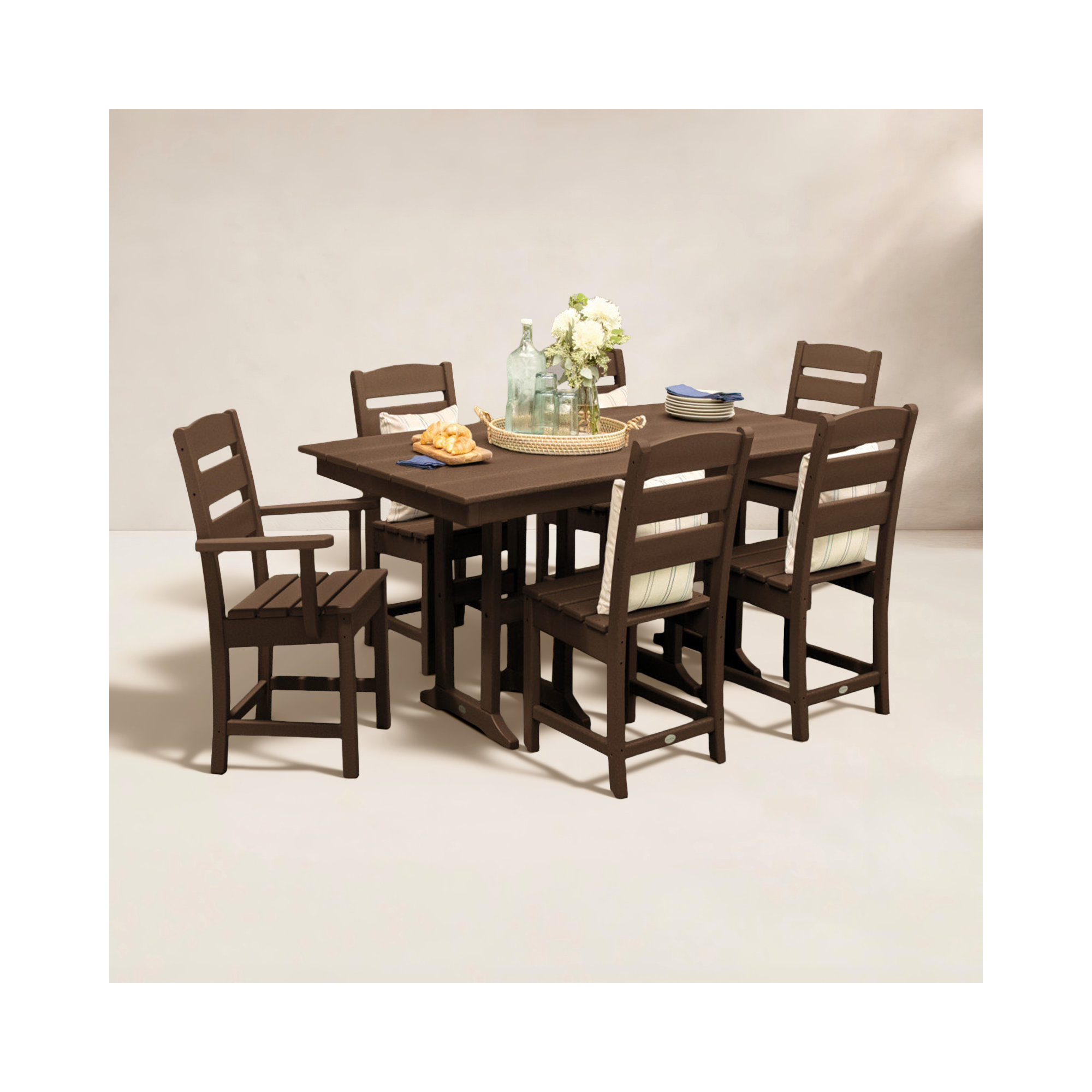 Lakeside 7-Piece Farmhouse Dining Set, Mahogany