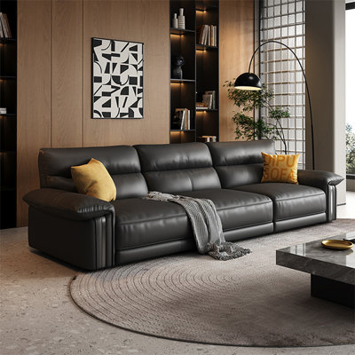 Black Genuine Leather Modular Sofa cushion couch