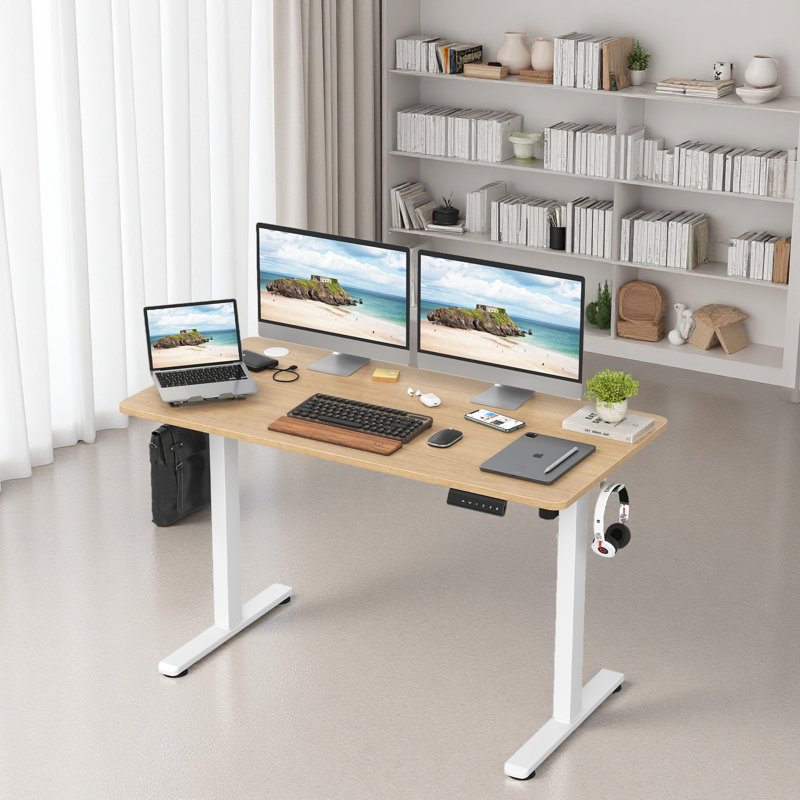 Bureau de travail électrique à hauteur réglable, H 47 po x l 48,43 po x P 24 po, Naturel / Blanc