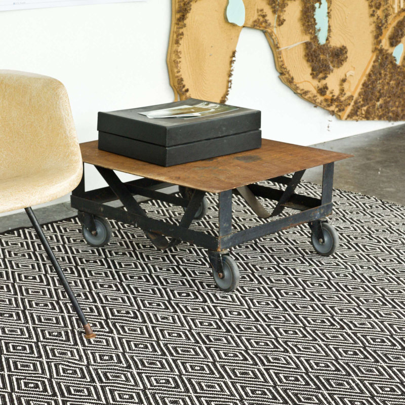 Diamond Black/Ivory Handwoven Indoor/Outdoor Rug, Rectangle 4' x 6'