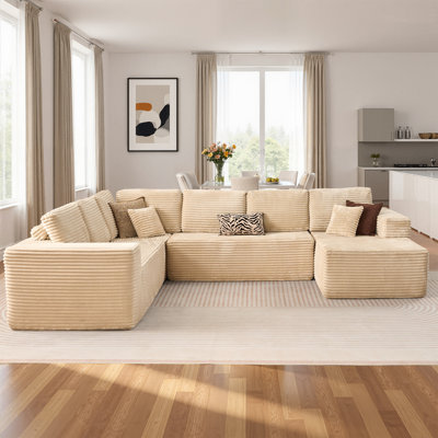Vivelle 4-piece Modular Sectional Floor Sofa In Plush Corduroy, No Assembly Needed, Cloud Couch For Living Room by Everly Quinn