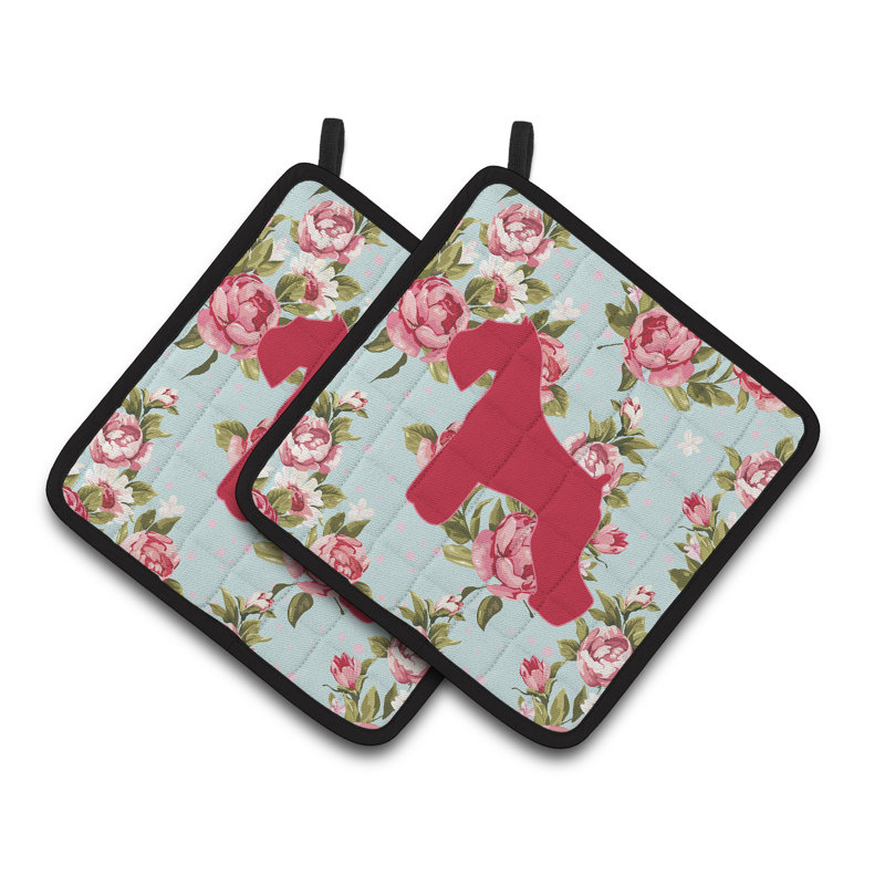 Winston Porter Floral Polyester Potholder, Blue