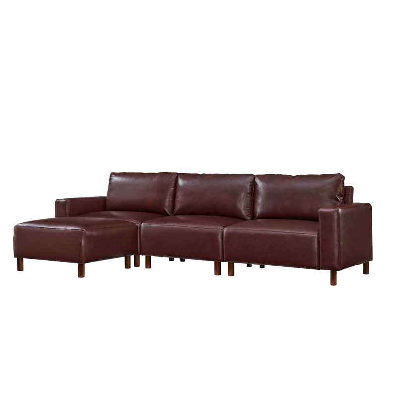 4 - Piece Faux Leather Upholstered Sectional, Burgundy Faux Leather