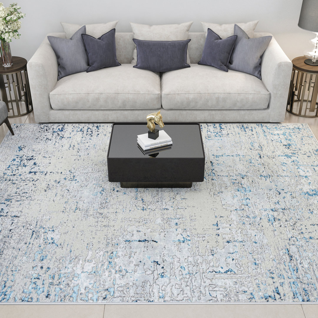 Electra Abstract Contemporary Blue/Gray High Low Pile Area Rug for Living Room, Dining Room, Bedroom 17 Stories Rug 