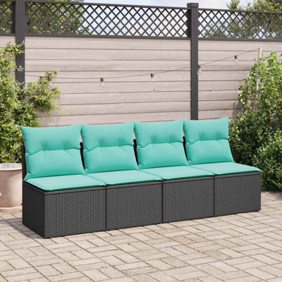 Ebern Designs 2 Piece Patio Sofa Set With Cushions Black Poly Rattan Acacia