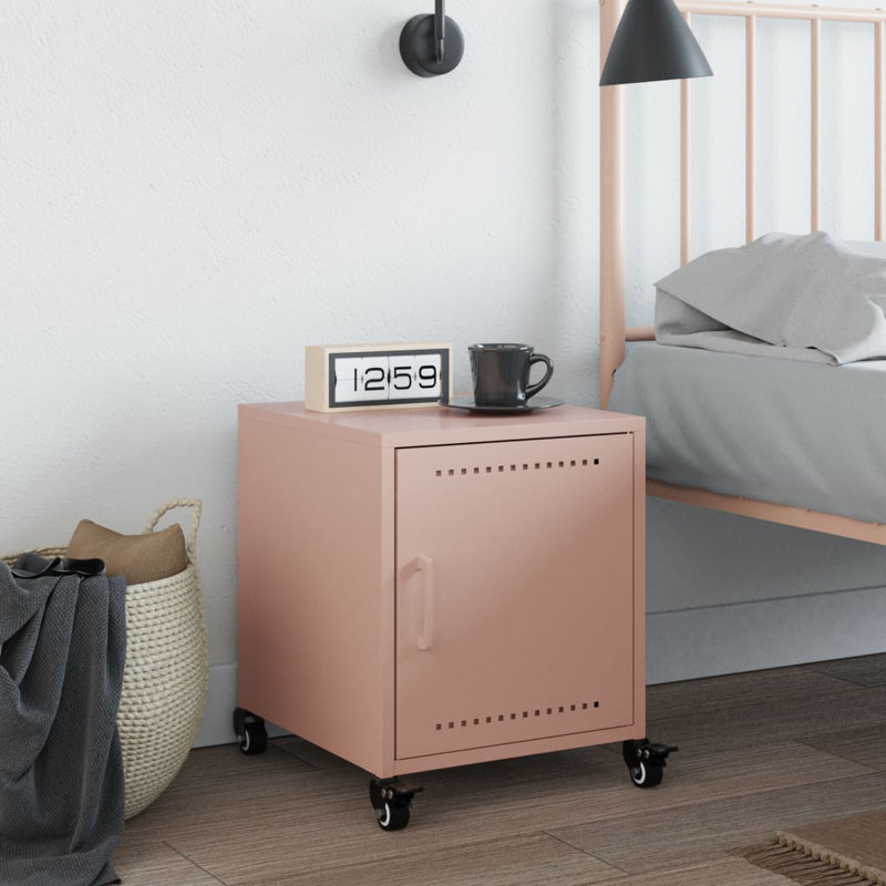 Preslei 36cm W Steel Bedside Table, Pink, Individual