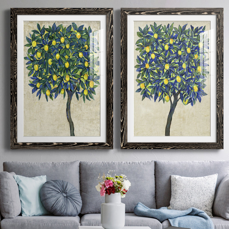 Lemon Tree Composition I Premium encadré mat - prêt à être accroché, H 20 po x l 34 po x P 1 po, Cadre noir