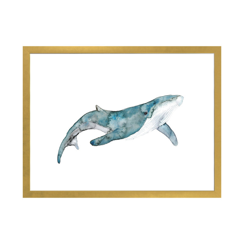 Art de baleine, H 16 po x l 24 po x P 1 po, Papier encadré doré