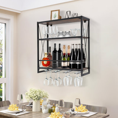 23.6" Wine Rack Metal Wall-Mounted Wine Bottle Rack Wine Bottle & Stemware Shelf by 17 Stories