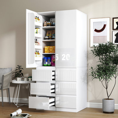 Armoire de rangement pour garde-manger, garde-manger avec portes, tablettes et tiroirs