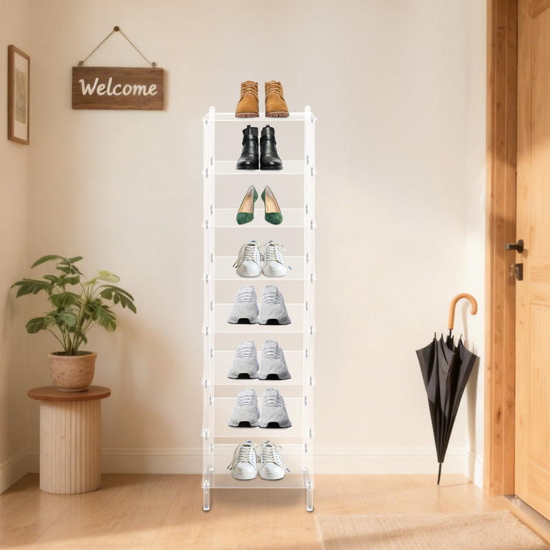 8 Tiers Tall Rectangular Acrylic Floorstanding Shoe Rack Shoe Storage Shelf For Entryway Clear, Clear