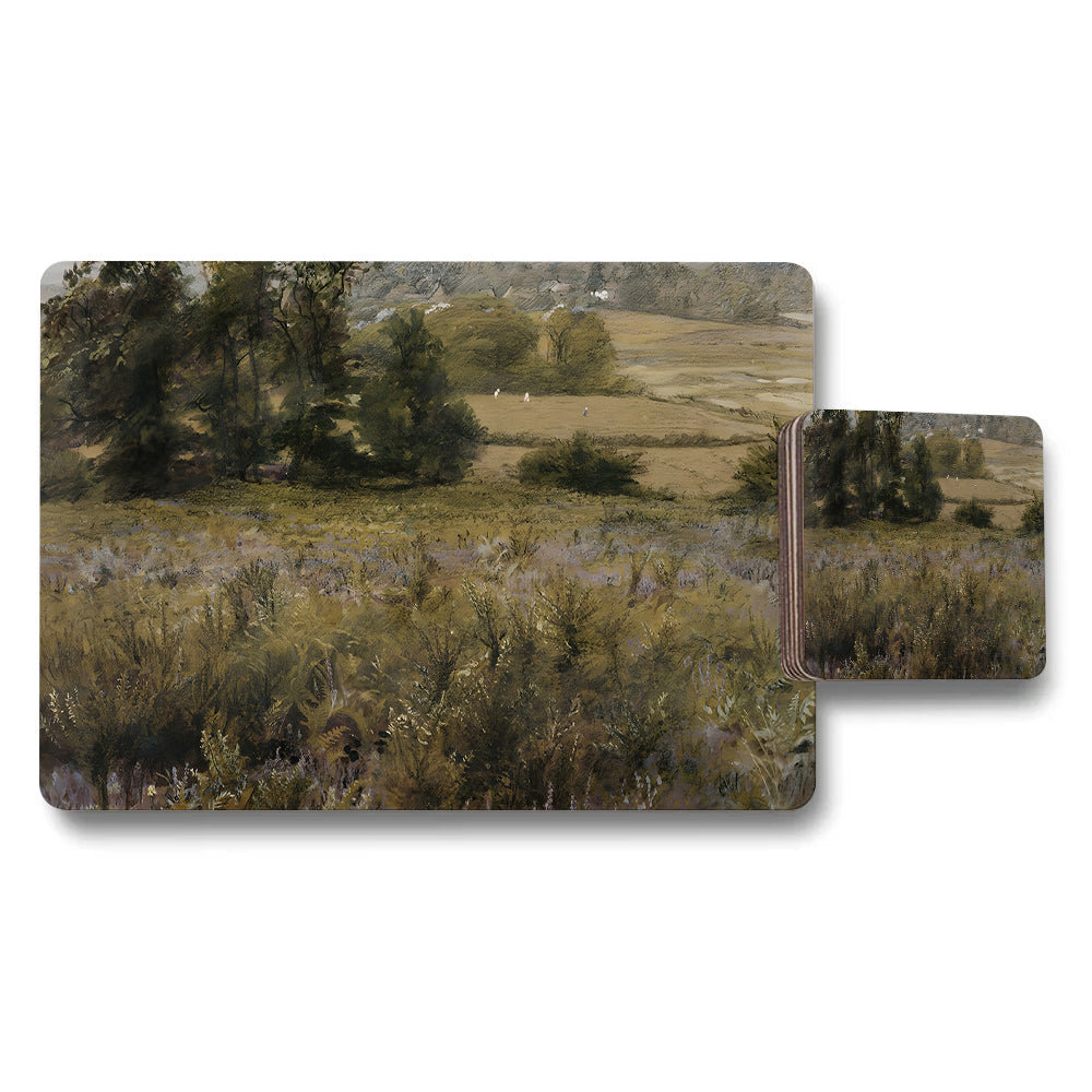 Landscape Meadow Placemat And Coaster Set With Rustic Artwork