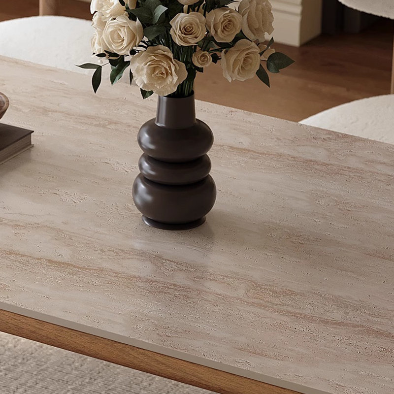 Beige sintered stone dining table set, 29.53"H x 55.12"L x 31.5"W