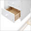 Lit superposé simple au dessus d'un lit double avec tablettes intégrées, tiroirs et escalier de rangement pour un espace de vie compact et organisé