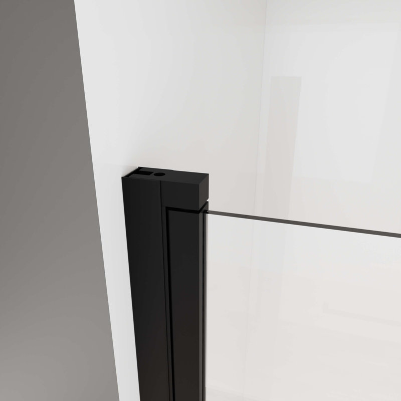 Porte de douche pivotante semi-sans cadre, verre trempé de 1/4 po, largeur réglable de 1,2 po, installation réversible, noir mat