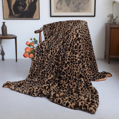 Jeté en peluche à imprimé léopard Myru 63 "x 79"