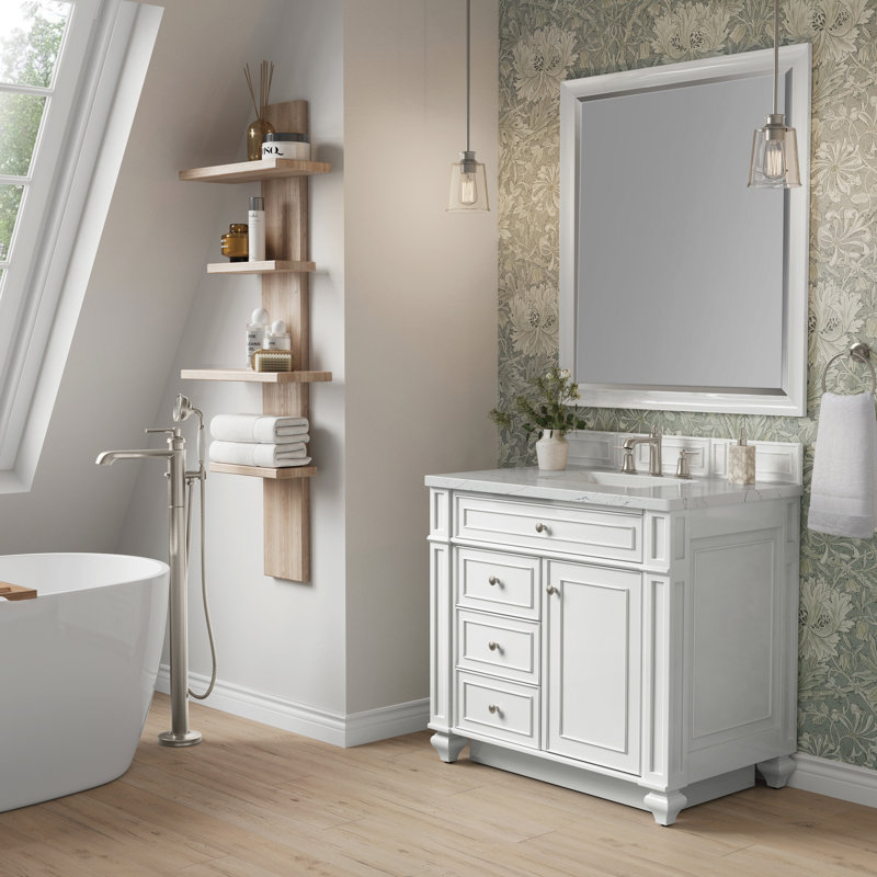 Meuble-lavabo simple 36 po Calisto, Blanc éclatant, Noctis éthéré, 8 po