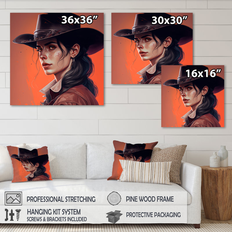 Western Cow Girl II - impression sur toile, H 36 po x l 36 po x P 1,5 po, Toile tendue