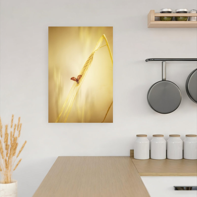 Golden Ladybug Takes Flight Delicate Peaceful Ladybug Fly Nature Plant Wall Art Print 1 Piece Wrapped Canvas Wall Art