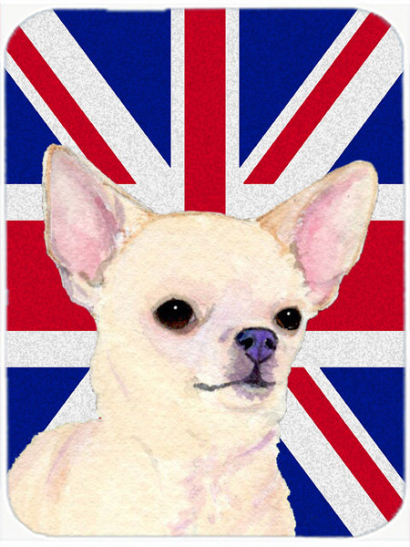 Chihuahua à trésors avec panneau de coupe en verre à drapeau anglais britannique caroline Union Jack