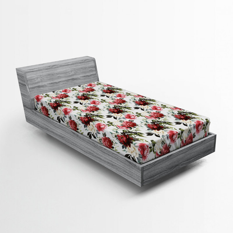 Microfiber Floral Fitted Sheet, Twin XL Fitted Sheet, Cream Floral 2