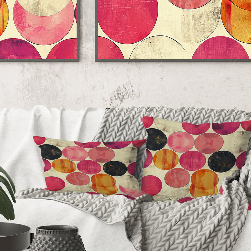 Coussin décoratif rétro rose et beige Mid-Century, H 18 po x l 18 po