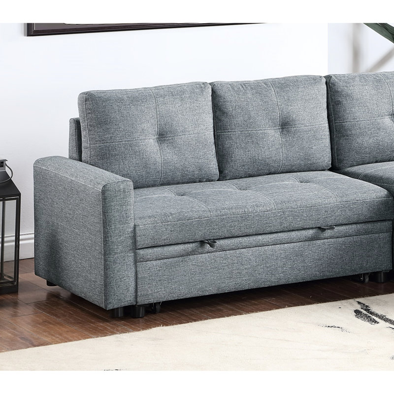 Canapé modulaire en polyfibre avec dossier escamotable et rangement en méridienne gris foncé