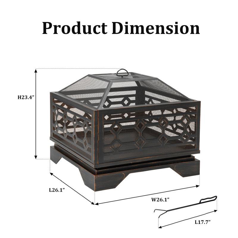Foyer carré au bois pour patio extérieur, L 26 po x P 26 po