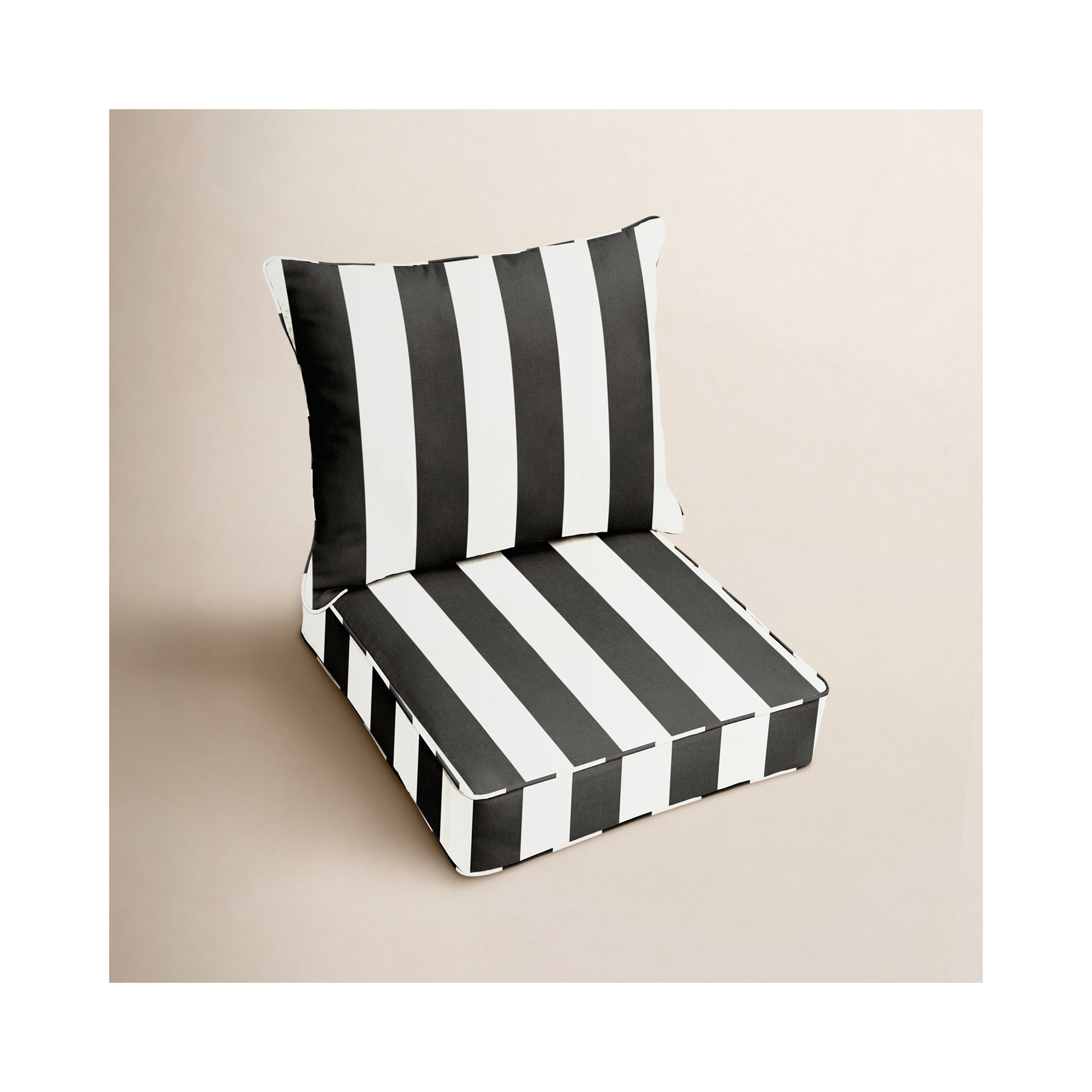 Honey Indoor/Outdoor Sunbrella Cabana Seat/Back Cushion, 22.5" W x 22.5" D, Black/White