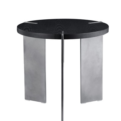 Round Coffee Table With Black Oak Wood Veneer And Metal Frame - Modern Home Accent Piece Look Structure Decor Option
