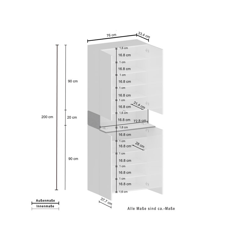 40 Pair Shoe Storage Cabinet, White/White Wood