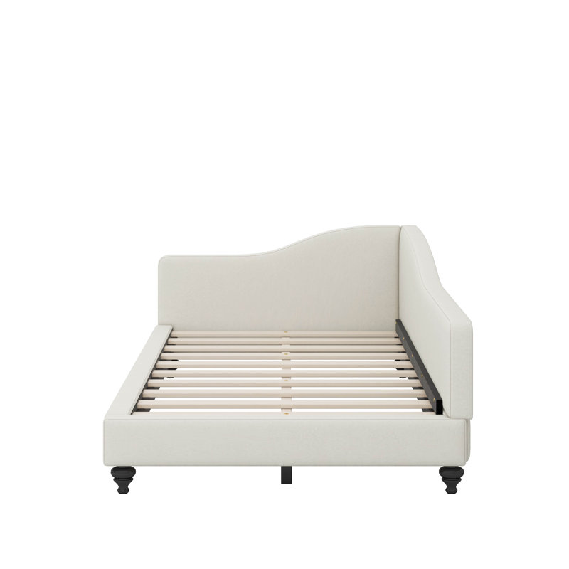 L-Shaped Linen Daybed With Solid Wood Legs, Beige, Full/Double