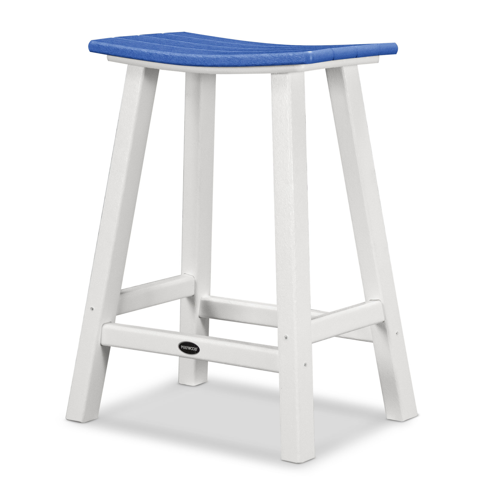 POLYWOOD® Contempo Saddle Counter Stool, White, Pacific Blue