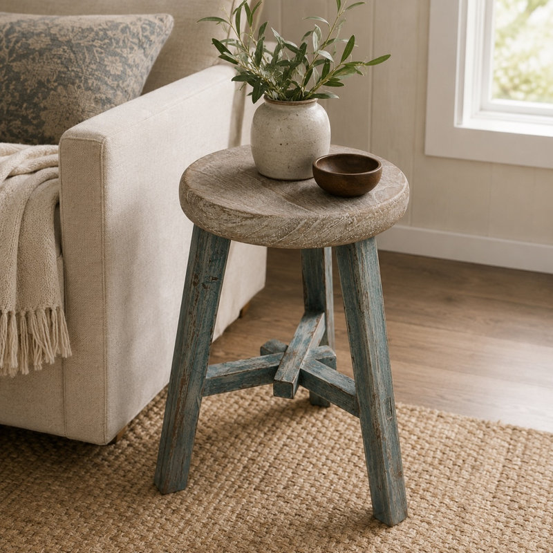 Hargreaves Solid Wood End Table, Soft Aqua Wash