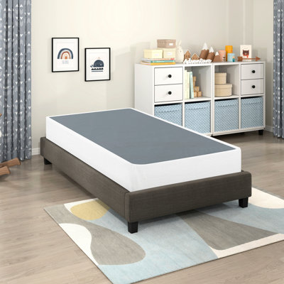 Base de matelas simple en métal noir et housse en tissu texturé - 8,5 po de hauteur, support à 12 lattes, facile à monter, capacité de poids de 350 lb, assemblage des éléments clés de la chambre à coucher, addition