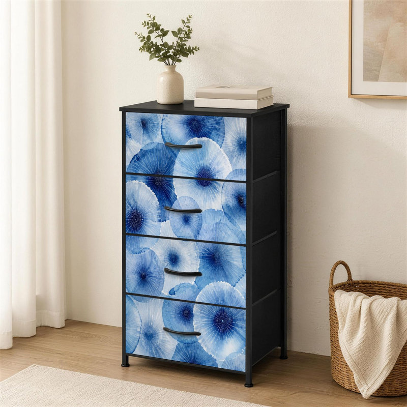 Commode à 4 tiroirs pour la chambre à coucher Bleu aquarelle circulaire à couches superposées à formes florales Soft Ocean
