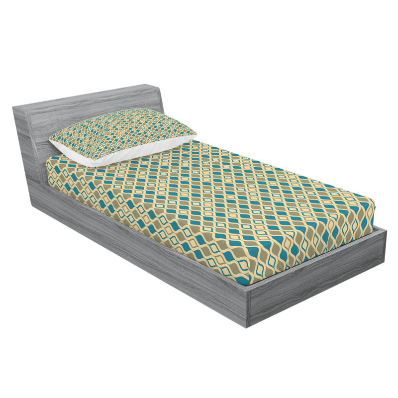 Ensemble de draps en peau de serpent, Ensemble de draps pour lit simple avec drap-housse, Géométrique beige