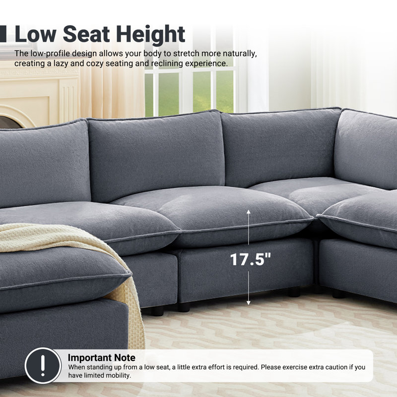Canapé modulaire 31,5 po avec repose-pieds Heffernan, Chenille gris-bleu