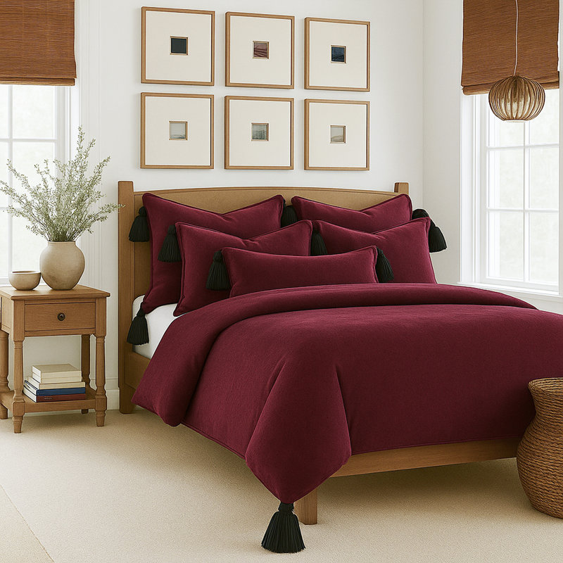 Cascade pompon merlot, Housse de couette pour très grand lit californien, Merlot